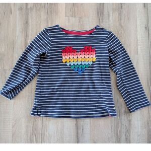 Joules Rainbow Heart Long Sleeve Striped Top, 5T (Z2)